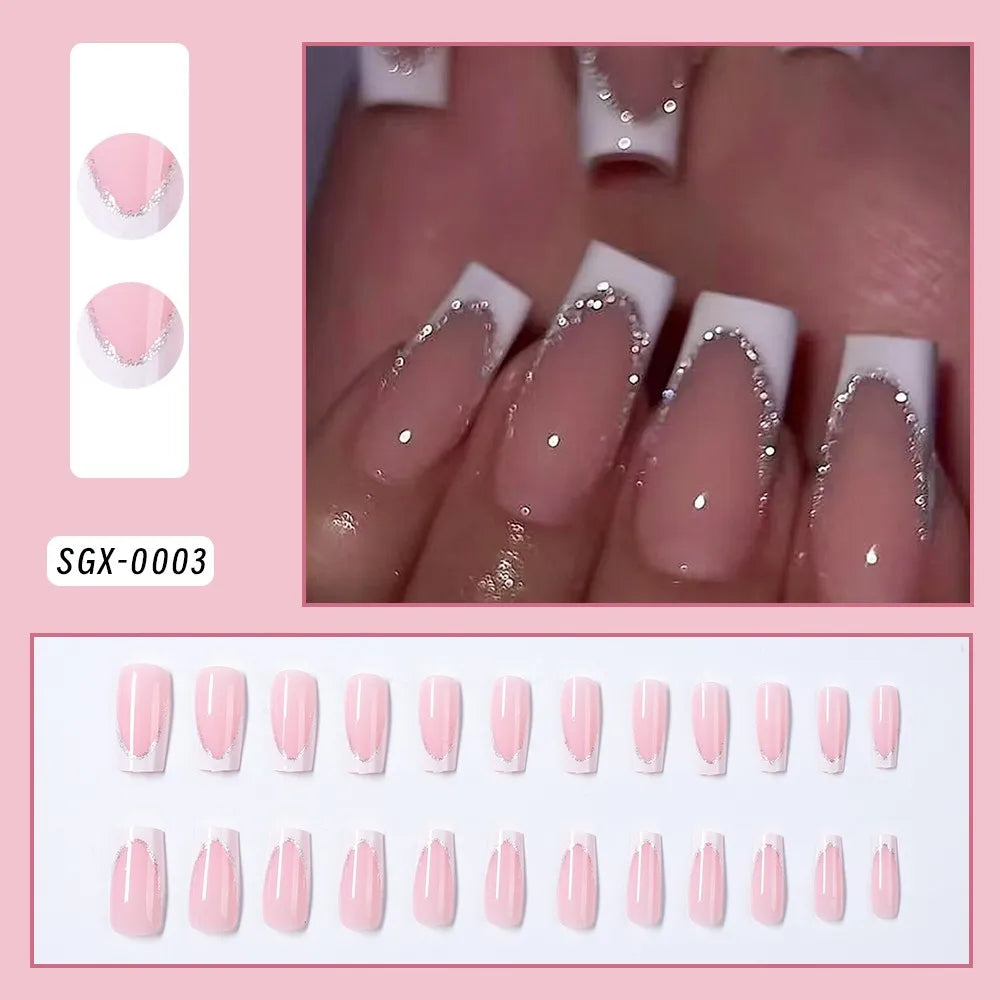 Press-on nail set with manicure example and design samples