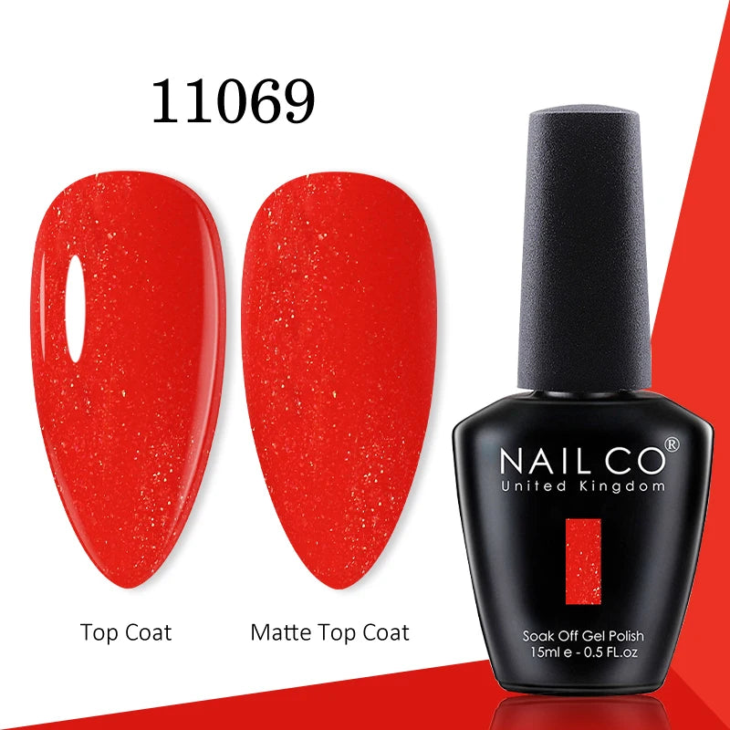 NAILCO gel polish bottle with numbered glossy and matte color samples
