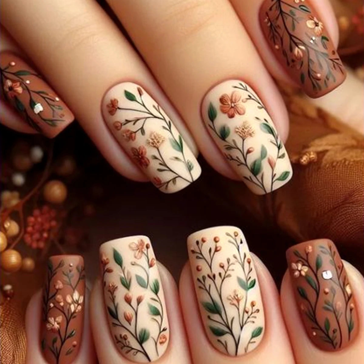 Decorative nail designs shown on hands