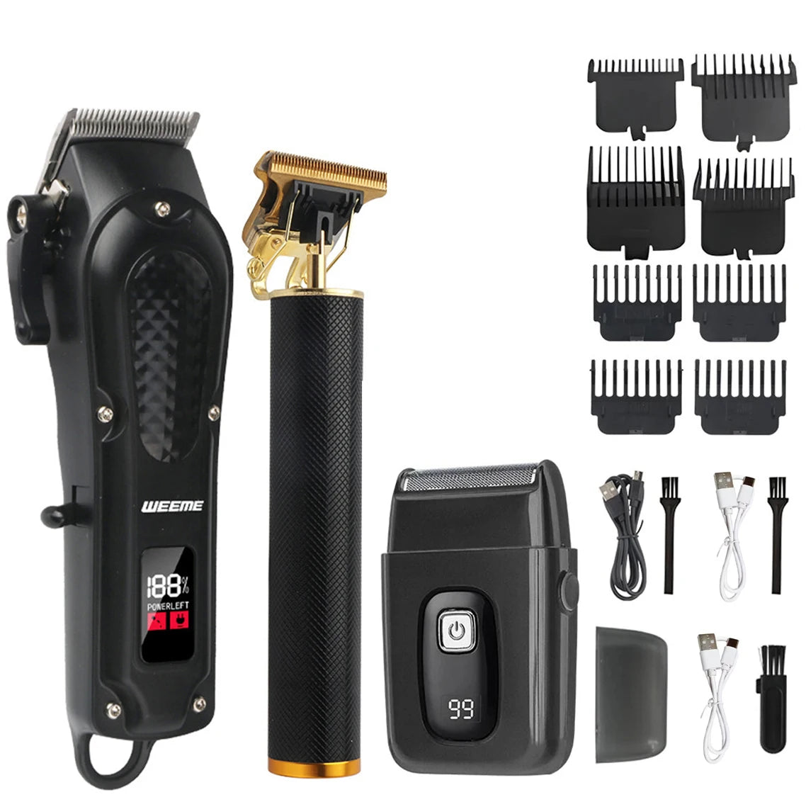 Hair trimmer and clipper kit with guide combs and accessories