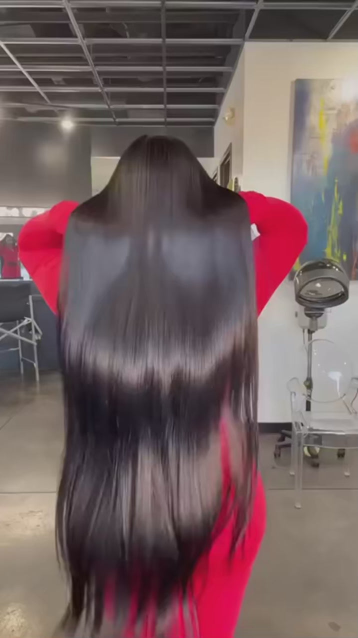 Inches to the Floor: Bone Straight Brazilian Remy Blend Wig -16 to 42"- Transparent Swiss HD Lace